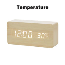 Load image into Gallery viewer, LED Wooden Alarm Clock Watch Table Voice Control Digital Wood Despertador Electronic Desktop USB/AAA Powered Clocks Table Decor