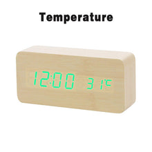 Load image into Gallery viewer, LED Wooden Alarm Clock Watch Table Voice Control Digital Wood Despertador Electronic Desktop USB/AAA Powered Clocks Table Decor
