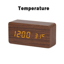 Load image into Gallery viewer, LED Wooden Alarm Clock Watch Table Voice Control Digital Wood Despertador Electronic Desktop USB/AAA Powered Clocks Table Decor
