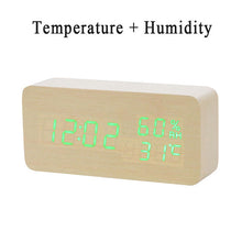 Load image into Gallery viewer, LED Wooden Alarm Clock Watch Table Voice Control Digital Wood Despertador Electronic Desktop USB/AAA Powered Clocks Table Decor
